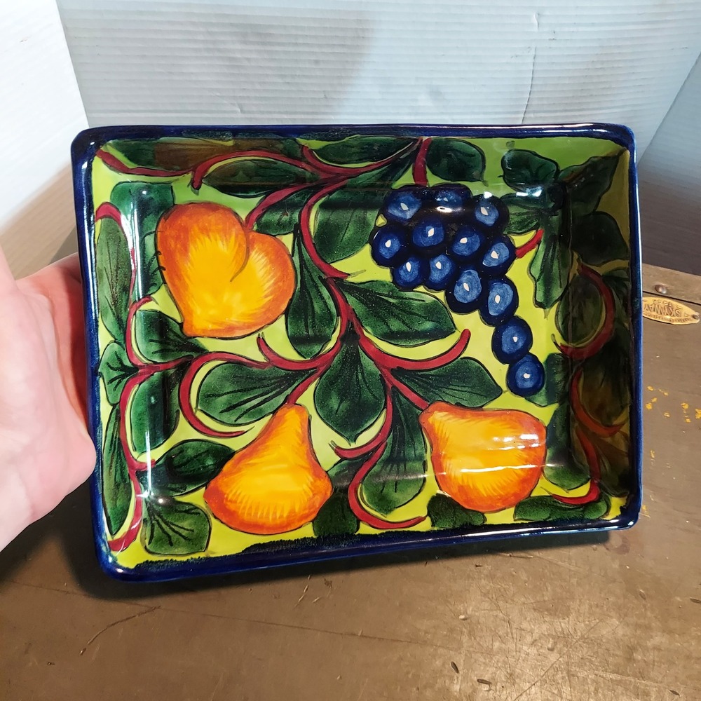 Talavera Mexico Hand Painted Ceramic Fruit Serving Tray Wall Plaque 11x8 Pears